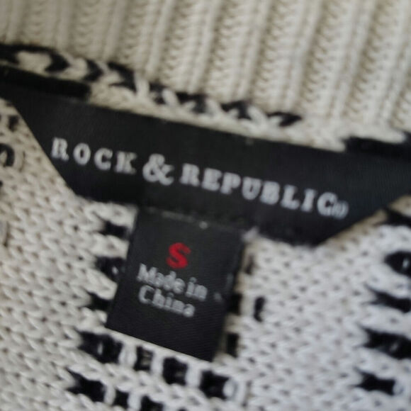 Rock & Republic Sweater White Black Womens Size Small - Picture 3 of 4